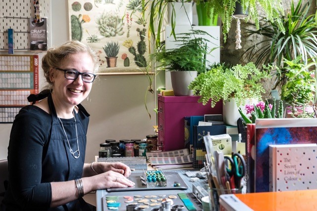 Clare Lloyd of Colour Designs in her workshop