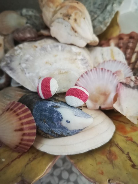 Eva Dragoeva red and white striped earrings