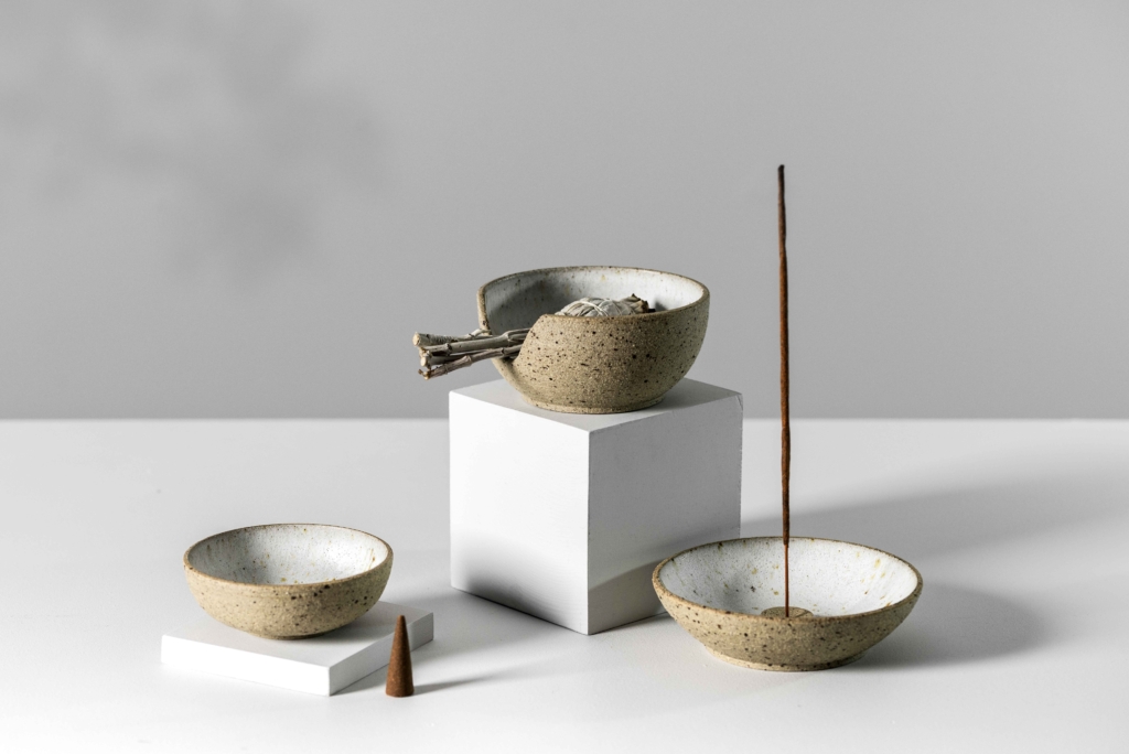Incense in earthenware bowls - by Breath and Be Incense