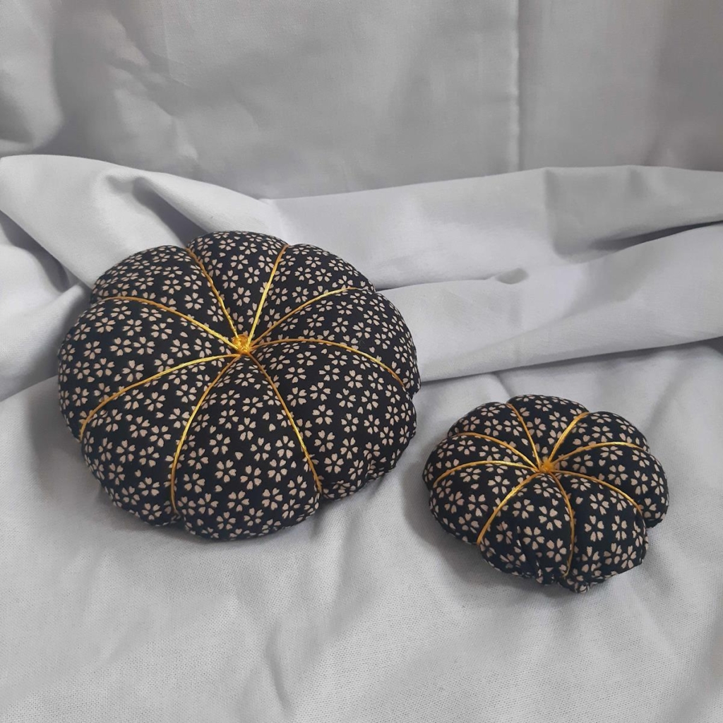 Japanese Floral Pattern Handmade Oversized Pumpkin Pin Cushion - Recycled
