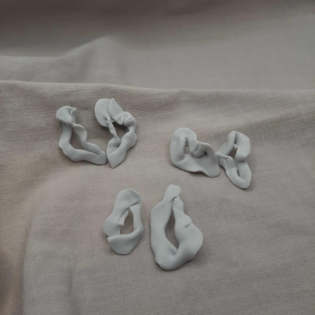 Handmade Pale Light Grey Polymer Fimo Clay Statement Stud Drop Earrings