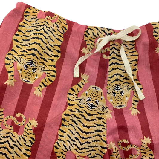 tiger printed pyjamas in gold and pink by Pajama Pantry