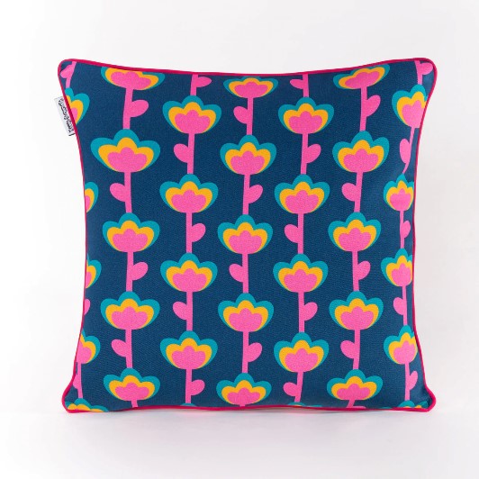 bright floral cushion in pink, blue and orange by Republic of Happy