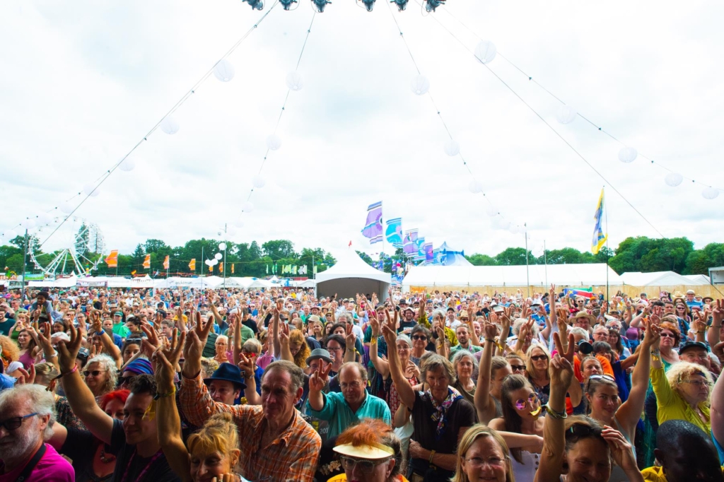 WOMAD Festival audience with hands in air.